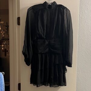 Express Black Long-Sleeve Chiffon Tiered Dress